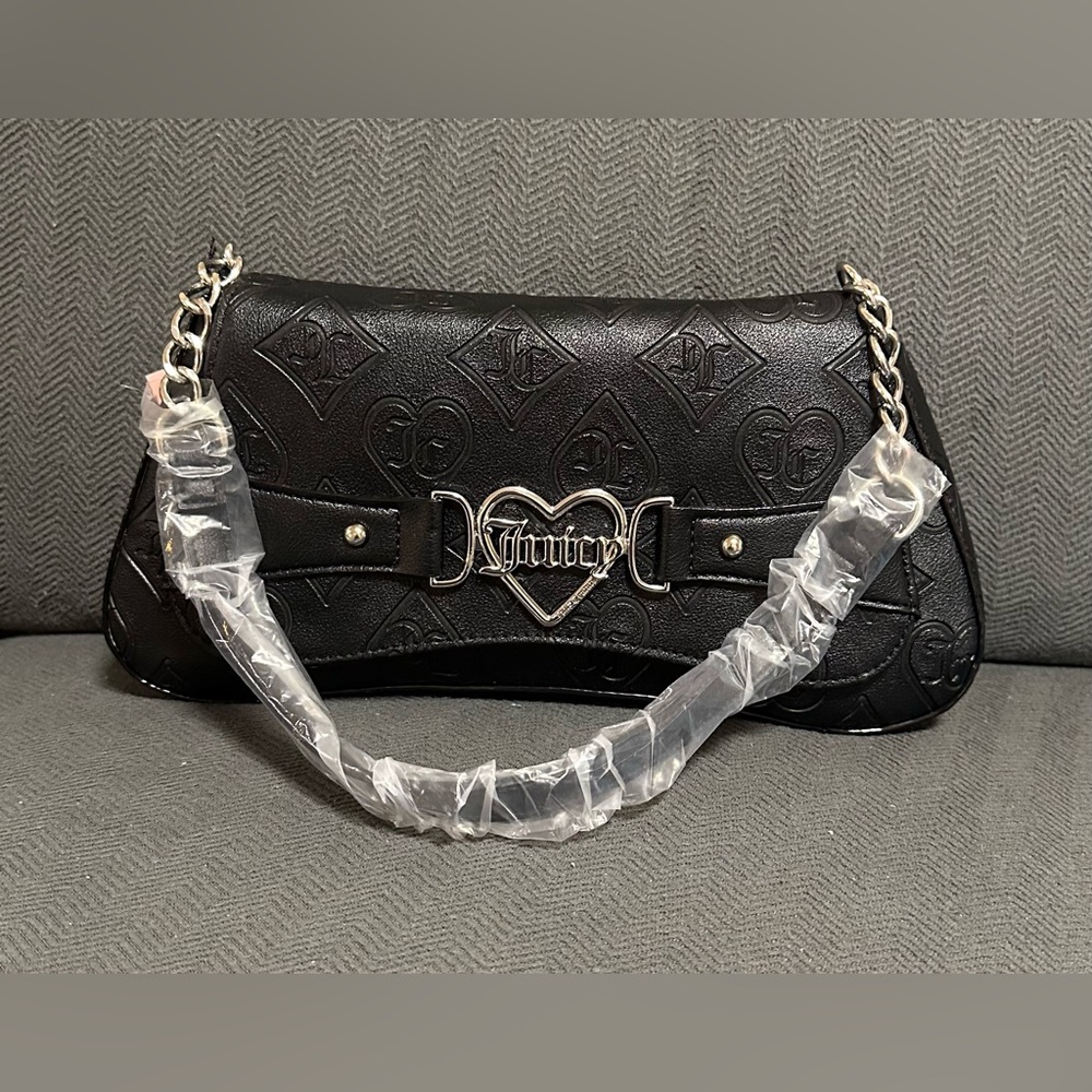 Juicy Couture Licorice Only Juicy Flap Shoulder Bag Small Baguette Heart Logo